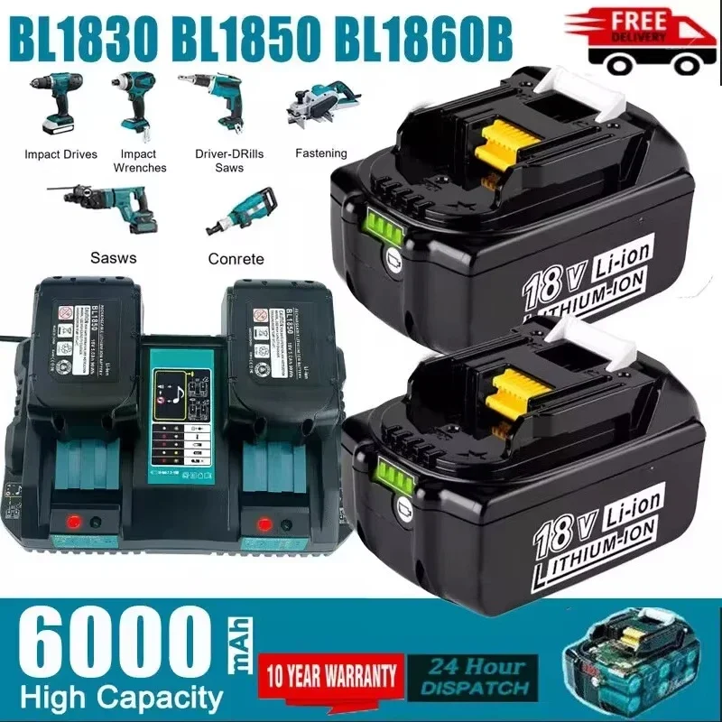 For Makita 18V 6.0Ah Battery BL1830 With Charger Rechargeable Lithium Ion for BL1850 BL1860B BL1880 LXT400 Power Tool Battery