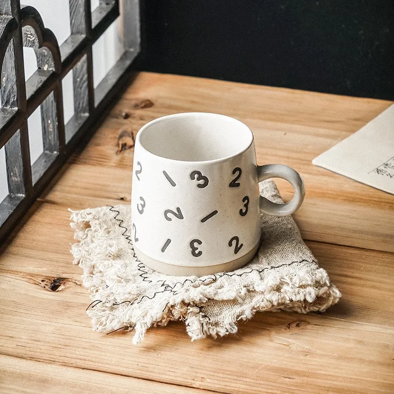 Retro Fashion Alphanumeric Water Cup, Home Design Couple Coffee Mug, Starry and Moonlit Coarse Pottery Breakfast Oat Drinkware