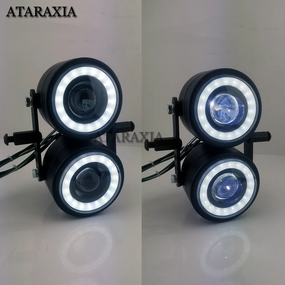 Motorcycle 4.25inch Twin Headlight Double LED Headlamp White Angle Halo For Harley Street Sport For Cafe Racer Custom Bobber