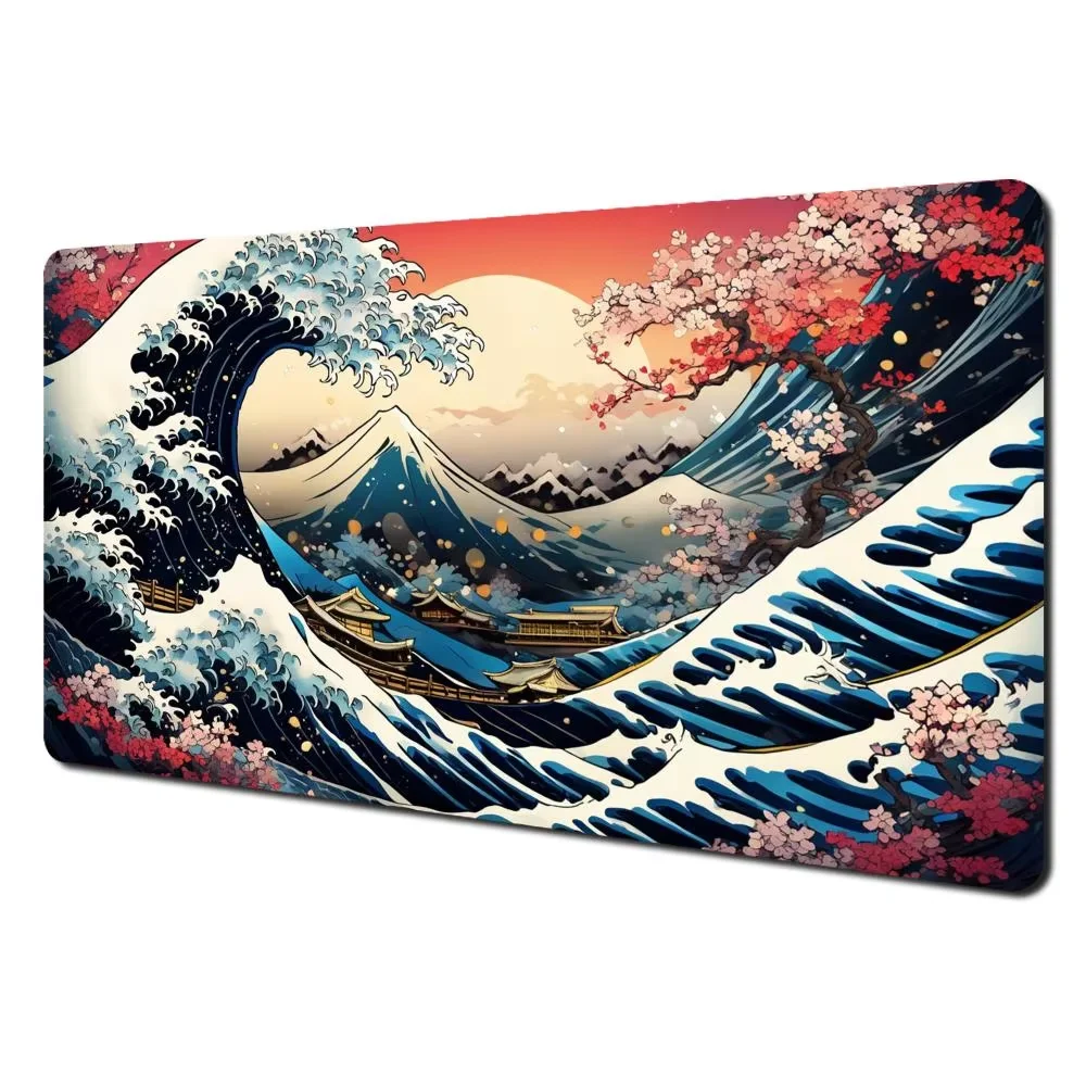 Red full moon clouds and giant waves large Mouse Pad Desk Mat Gaming mats desk accessories office mousepad table mats mauspad