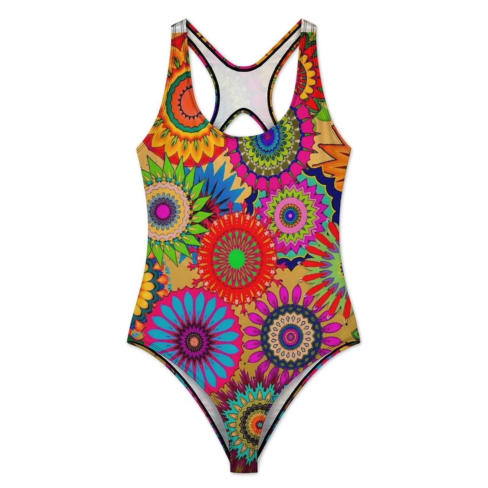Colorful Bohemian Style Swimsuit Sexy Abstract Floral Women Swimwear One Piece Classic Swimsuits Sport Push Up Bathing Suits