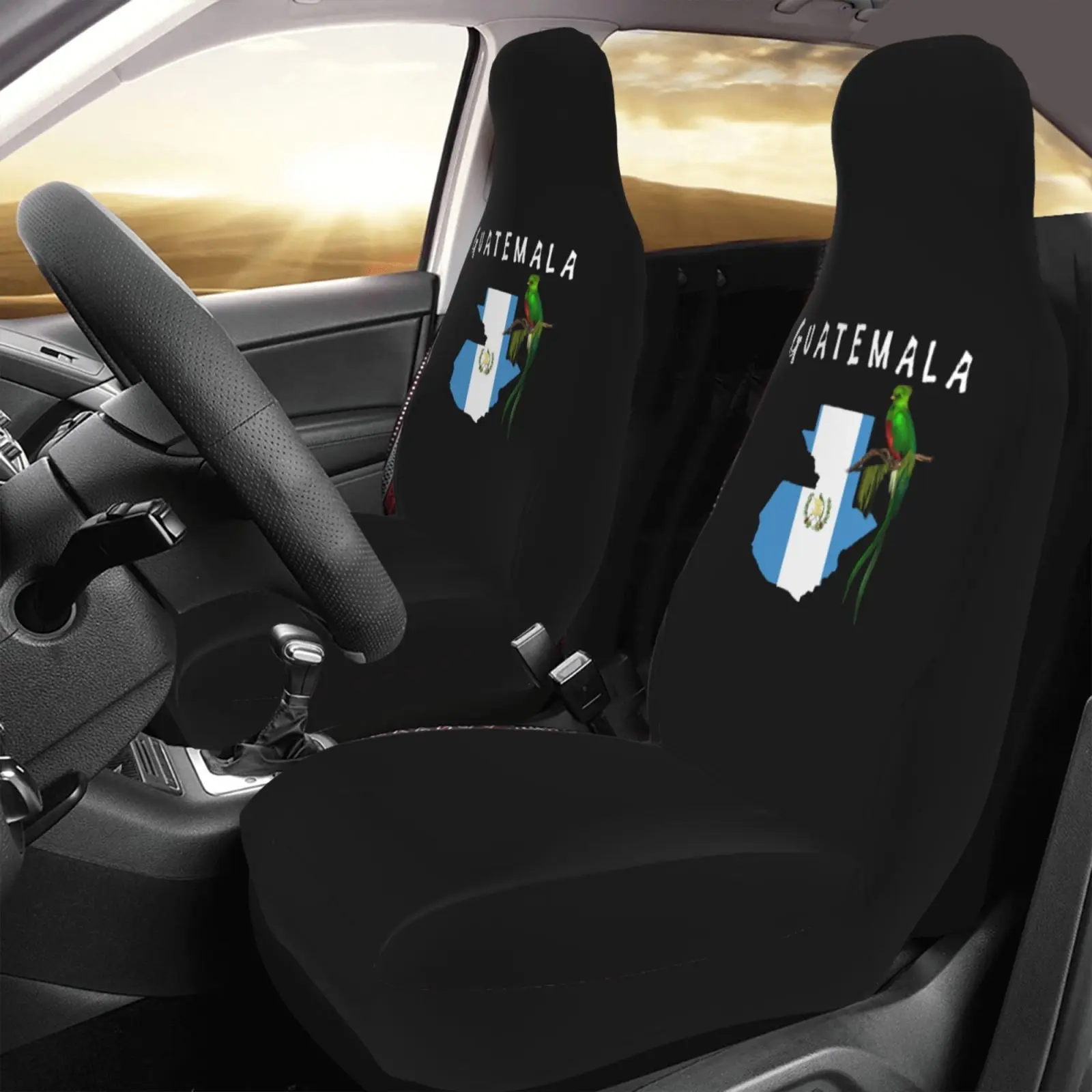 Guatemala Flag and Parrot Print Car Seat Cover Anti Fouling Convenient Protective Cover 2-piece Seat Protection Cover