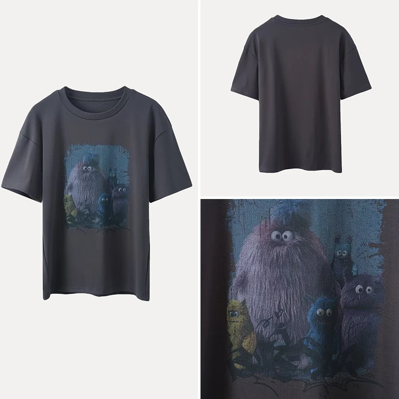

Z Women's Casual round Ne ort Sve T-irt Fun Print Summer Leisure Polyester Fiber Movie Cartoon Theme Top