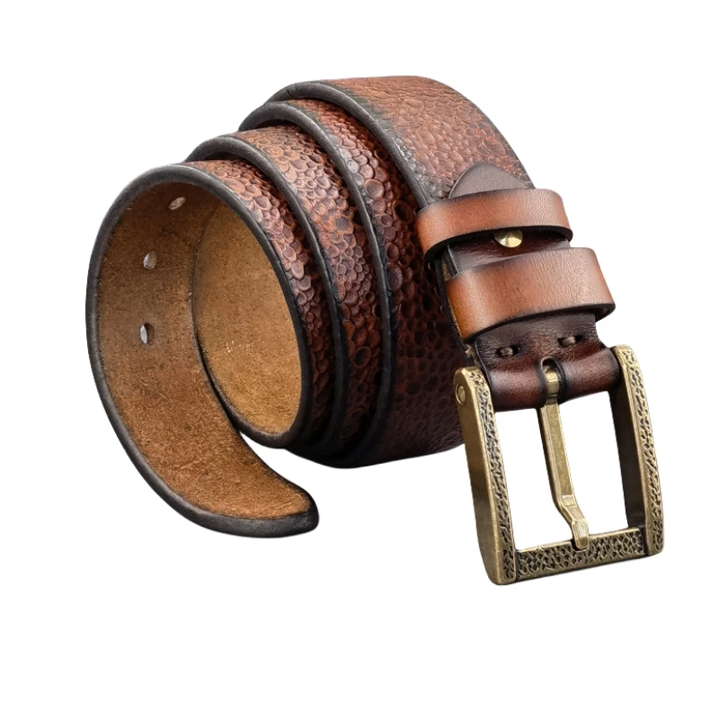 Luxury Super Thick Genuine Leather Belt For Men Retro Solid Brass Belt Buckle Ceinture Wide Vintage Waist Belt Male  MBT0118