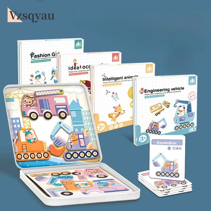 كتاب الألغاز المغناطيسي، لعبة المزيج والمطابقة المغناطيسية مع حقيبة تخزين للسفر، لعبة تدريب الدماغ، ألعاب تعليمية للأطفال #1
