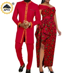 African Couples Clothes Bazin Riche African Dresses for Women Match Men Outfits Top and Pant Sets Dashiki Party Vestidos Y22C021