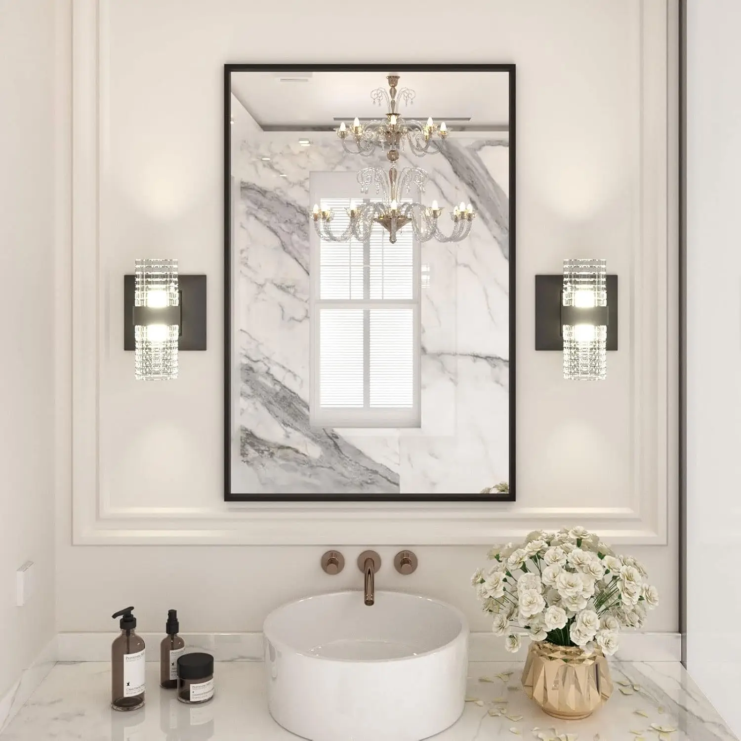 

24"X36" Black Rectangle Bathroom Mirror Wall, Matte Black Aluminum Alloy Frame, Hangs Vertically or Horizontally, Easy to Instal