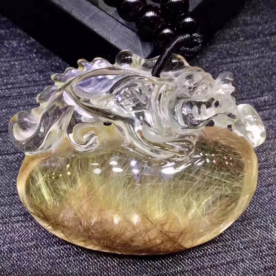 Natural Gold Rutilated Quartz Pi Xiu Pendant 51*42*22mm Yellow Rutilated Quartz  Men Women Brazil AAAAAAA