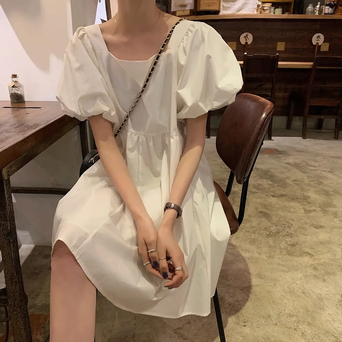 Y2k k-mode Harajuku col carré mi robe hauts t-shirts femmes ample à manches courtes robes de soirée mince jupe courte femme vêtements