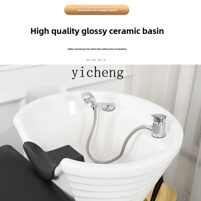

Ceramic basin semi-reclining with water heater barber shop special shampoo bed Hair salon flush bed