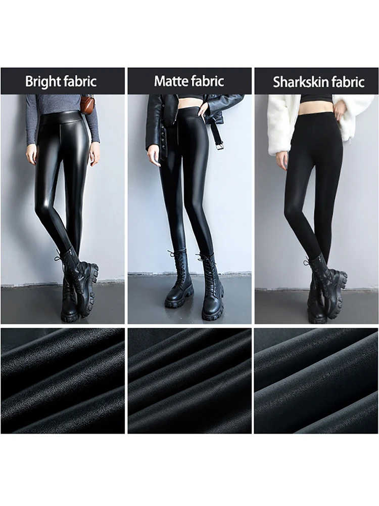 2023 Winter Spring Women\'s Leggings Korean Fashion High Waist Faux Leather Pants Black Slimming PU Trousers Leggings for Women