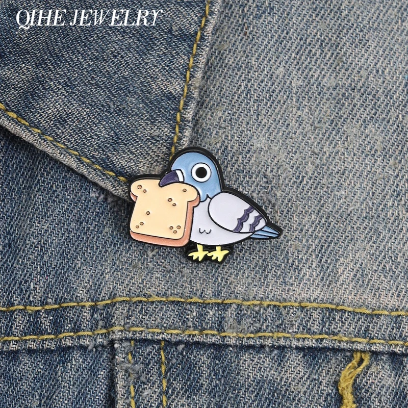 Niedliche Emaillierte Anstecknadel mit Taube und Toastbrot, Lustige Cartoon-Tier-Metallbrosche, Dekoration für Rucksack, Kleidung, Abzeichen, Schmuck, Geschenke
