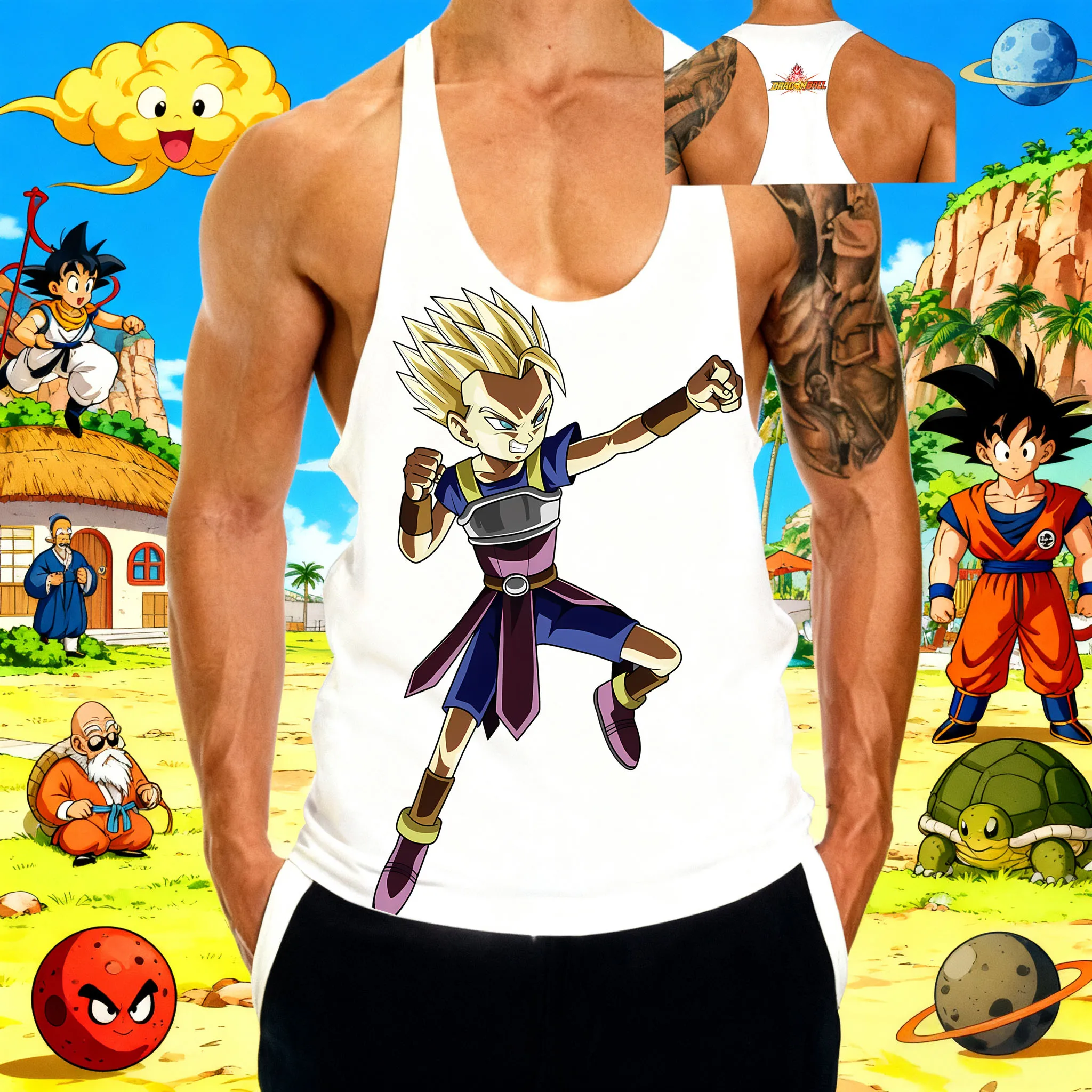Anime populaire "Dragon Ball" avec motif Gabby imprimé 2025 été vente chaude hommes sport gymnase respirant coton gilet sans manches