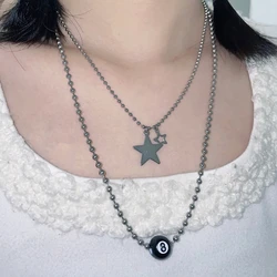 Billiard Black 8 Ball Necklaces Stainless Steel Billiard Pool Ball Necklace Jewelry Star Charm Clavicle Chain Y2K Jewelry