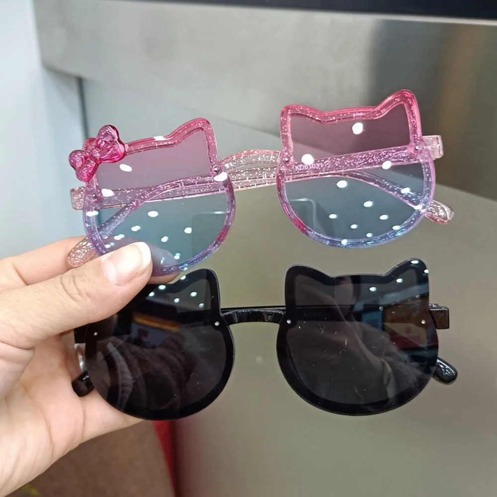 Summer Cute Kitten Shape Sunglasses Children Acrylic Bow Outdoor UV Protection Sun Glasses Girls Boys Classic Anti-UV Eyewear