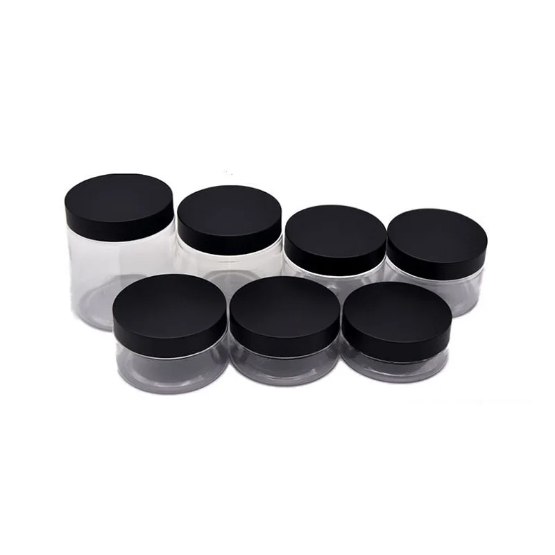 24Pcs Wide Mouth Bottle Clear Cream Jar 50g 80g 100g 120g 150g 200g 250g Matte Black Lid Refillable Portable Plastic Container