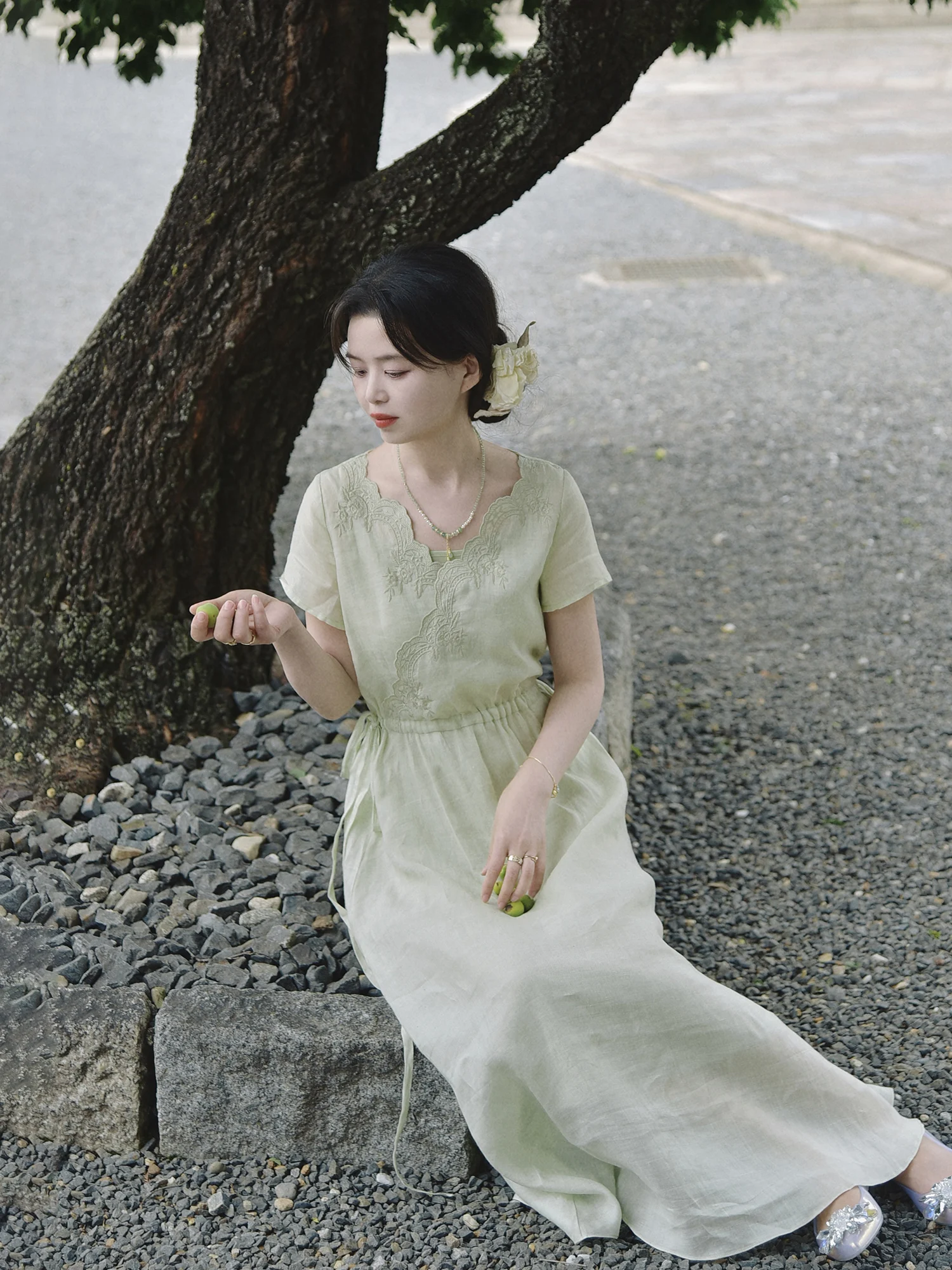 

National Sle Qingmei 00 Pieces Slanting Pattern Silk Embroidered Dr Slimming Two-Piece Set Summer Women's Faion