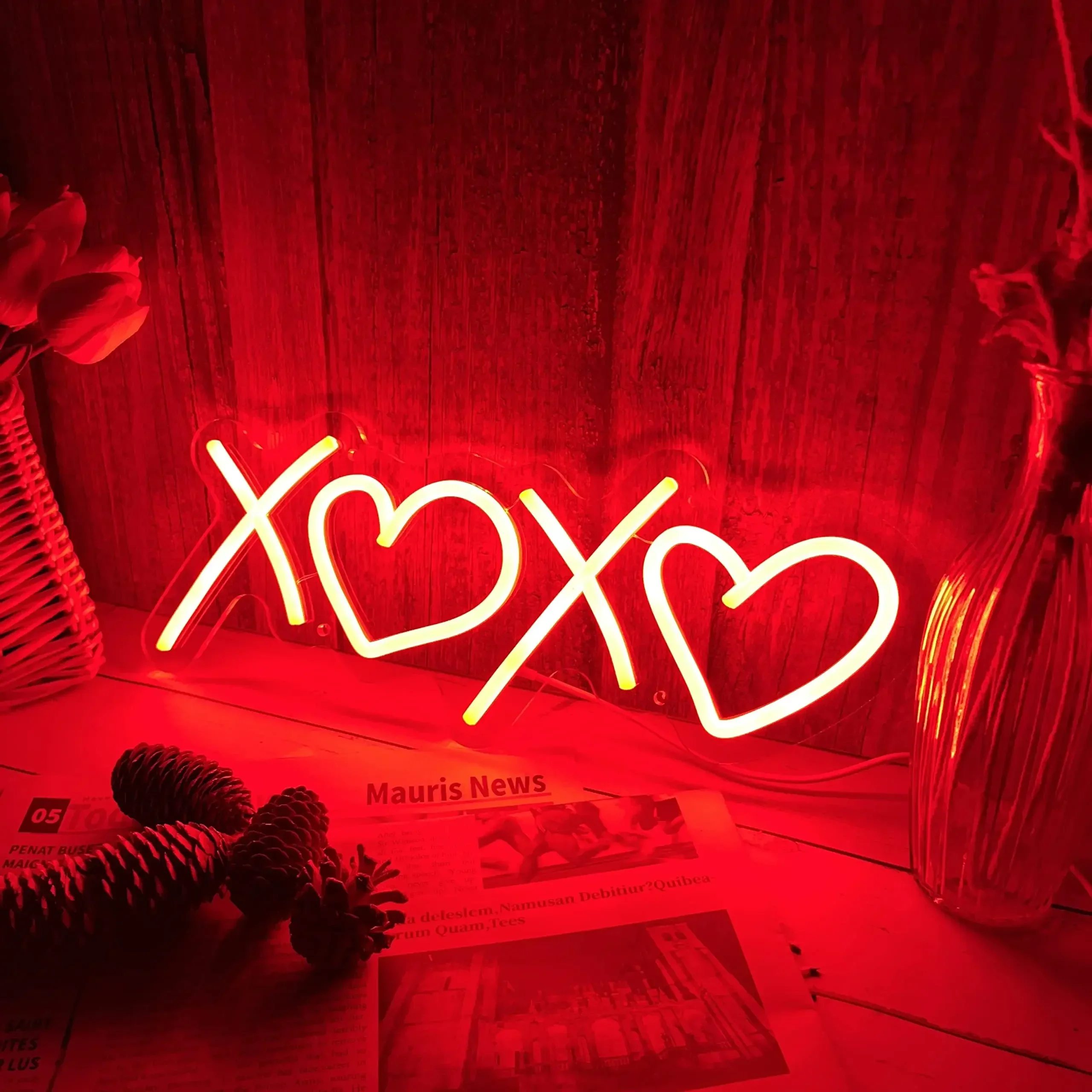 Xoxo-Signe Néon LED en Forme de Cœur, Luminaire Décoratif d'Nik, Idéal pour une Salle de Jeux, une Chambre à Coucher, un Homme, un Mariage ou un Cadeau d'Anniversaire