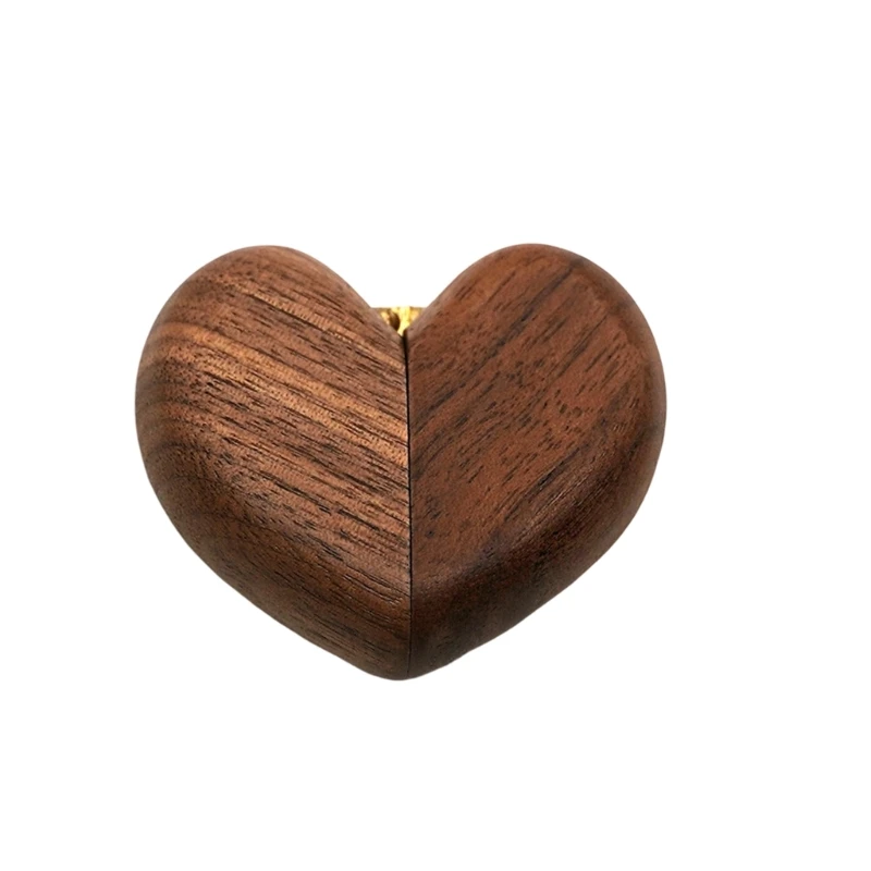 R7UF Heart Shaped Wooden Ring Box, Plain Texture Proposal Holder