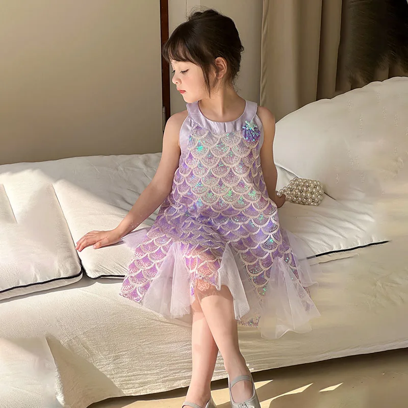 

Girls Clothes Sequins Little Mermaid Fishtail Kids Dress Children Princess Dress For Prom Birthday Party Casual Holiday Costume
