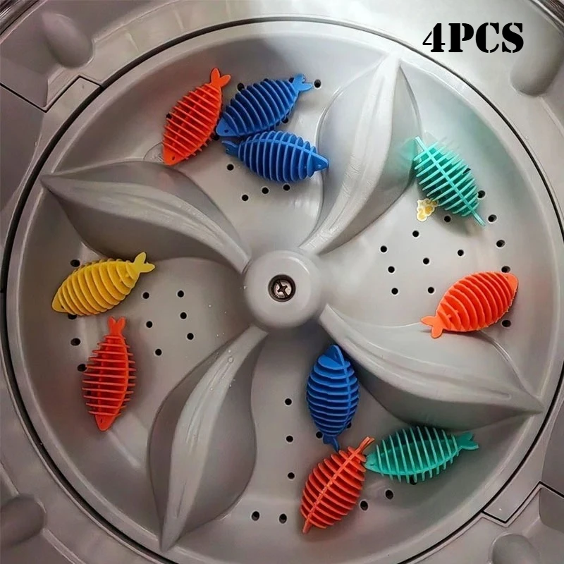 4pcs Fish Shaped Soft Rubber Laundry Balls Anti Tangle Reusable Dryer Balls Washing Machine Fabric Cleaning Accessories