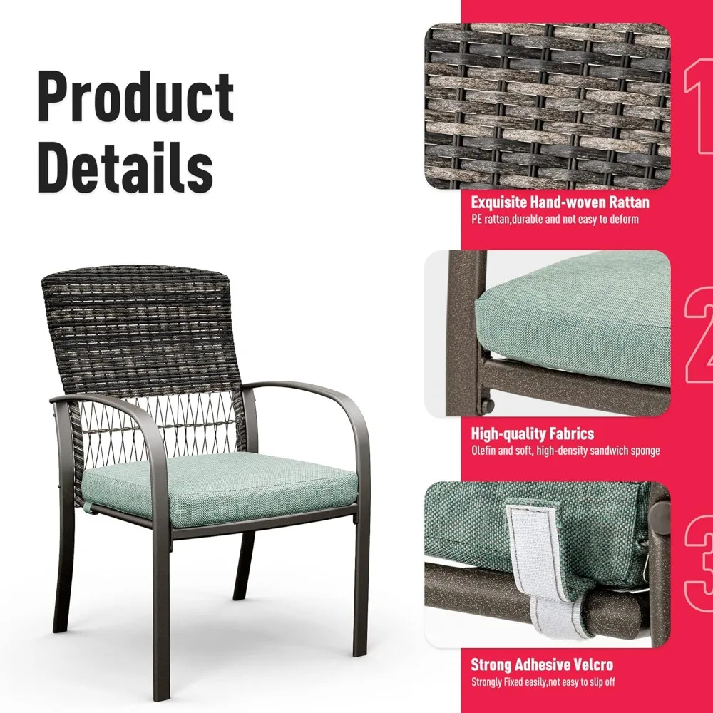 طقم طعام فناء مكون من 5 قطع مقاوم للطقس باللون الأخضر مع طاولة وكراسي من الروطان PE، وسائد مريحة، سهلة الصيانة