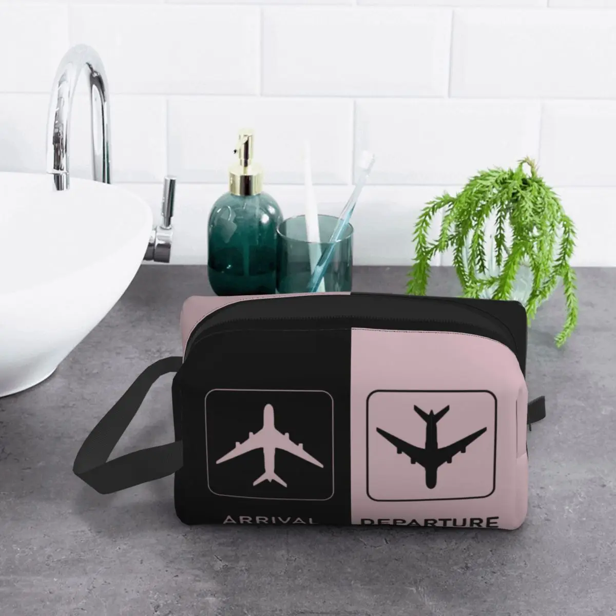 Custom Plane Arrivals And Departures Travel Toiletry Bag Plane Aviation Aviator Airplane Makeup Cosmetic Bag Storage Dopp Kit