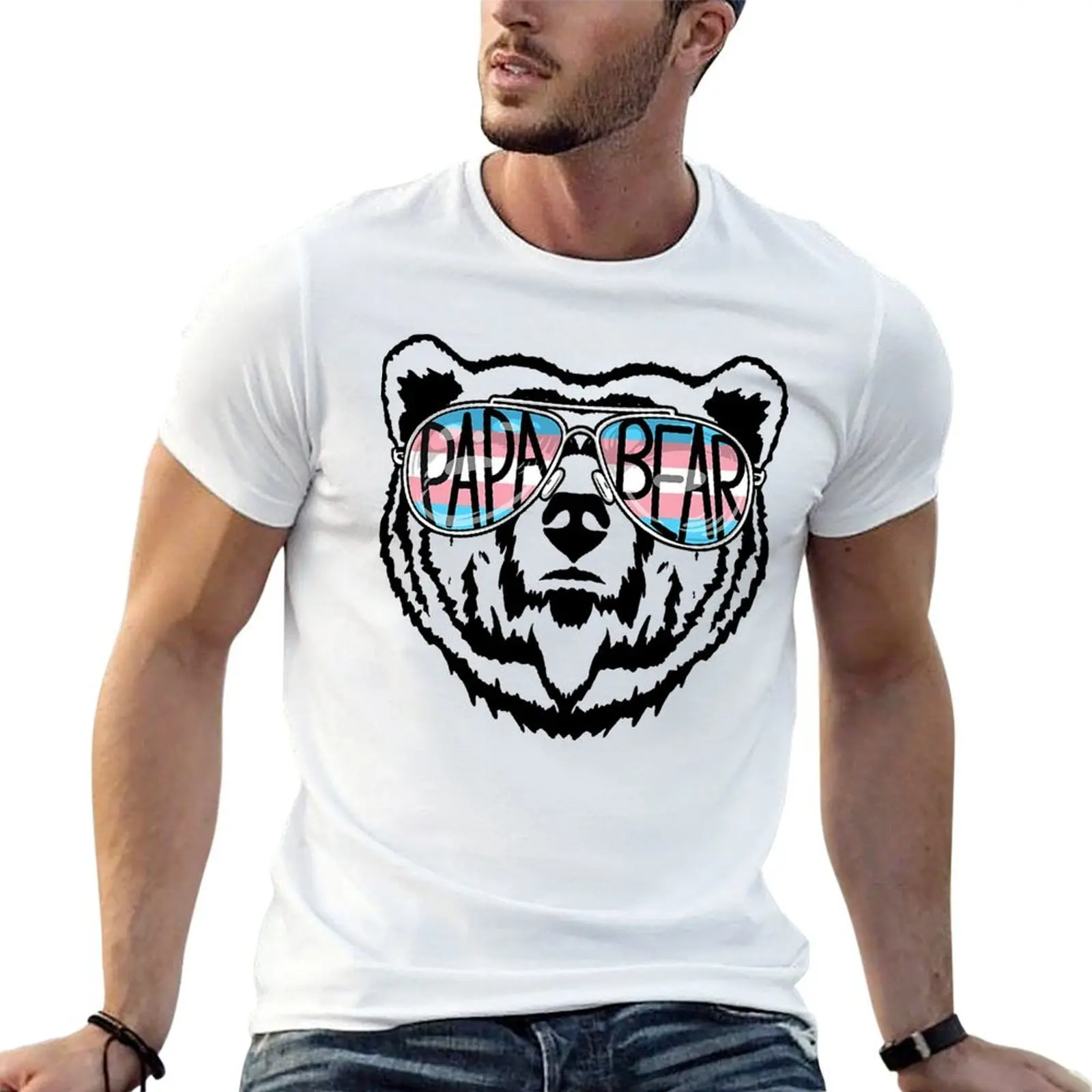 Trans Papa Bear Proud Dad Ally Transgender Rainbow Pride T-Shirt cute tops oversizeds mens t shirt