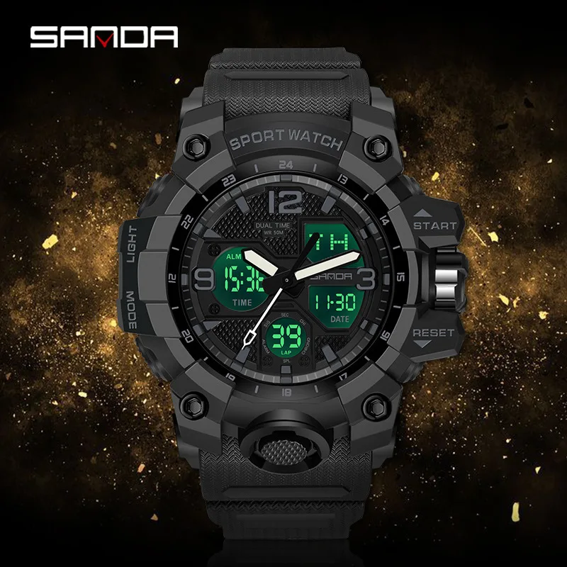 Free Shipping OUTLETSSanda Fashion Trend6030Outdoor Sports Shockproof Watch Multi-Functional Waterproof Luminous Electronic Watc