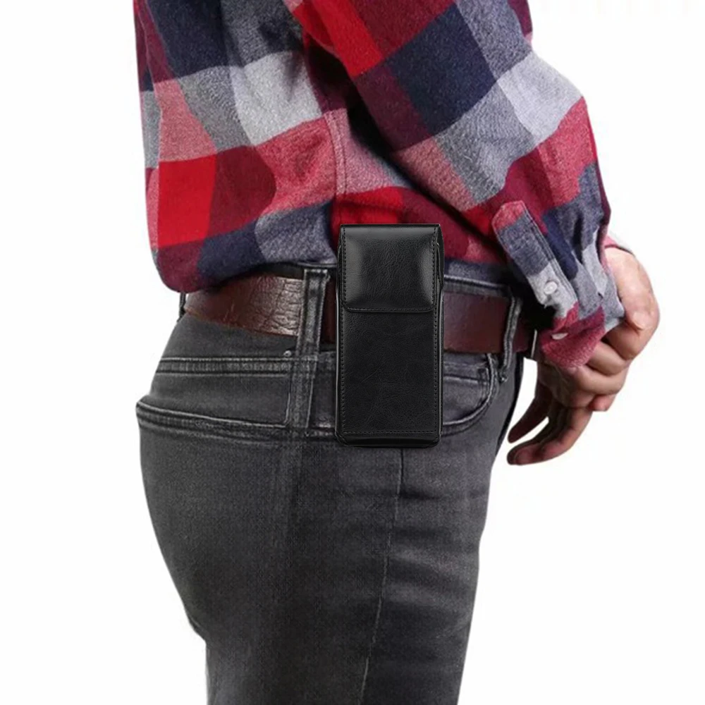 Universal Leather Mobile Phone Waist Bag For iPhone 17 16 15 Pro Max Samsung Xiaomi Vertical Cell Phone Belt Clip Holster Cover view 6