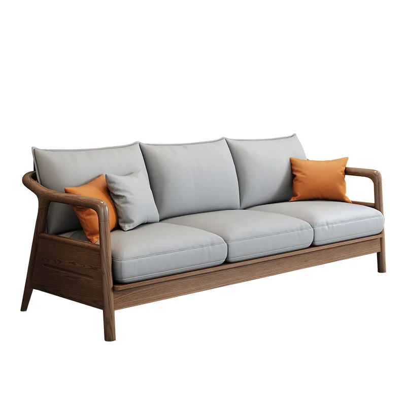 Ash wood winter and summer dual-purpose leather sofa, the first layer of cowhide, all solid wood, the living room is simple