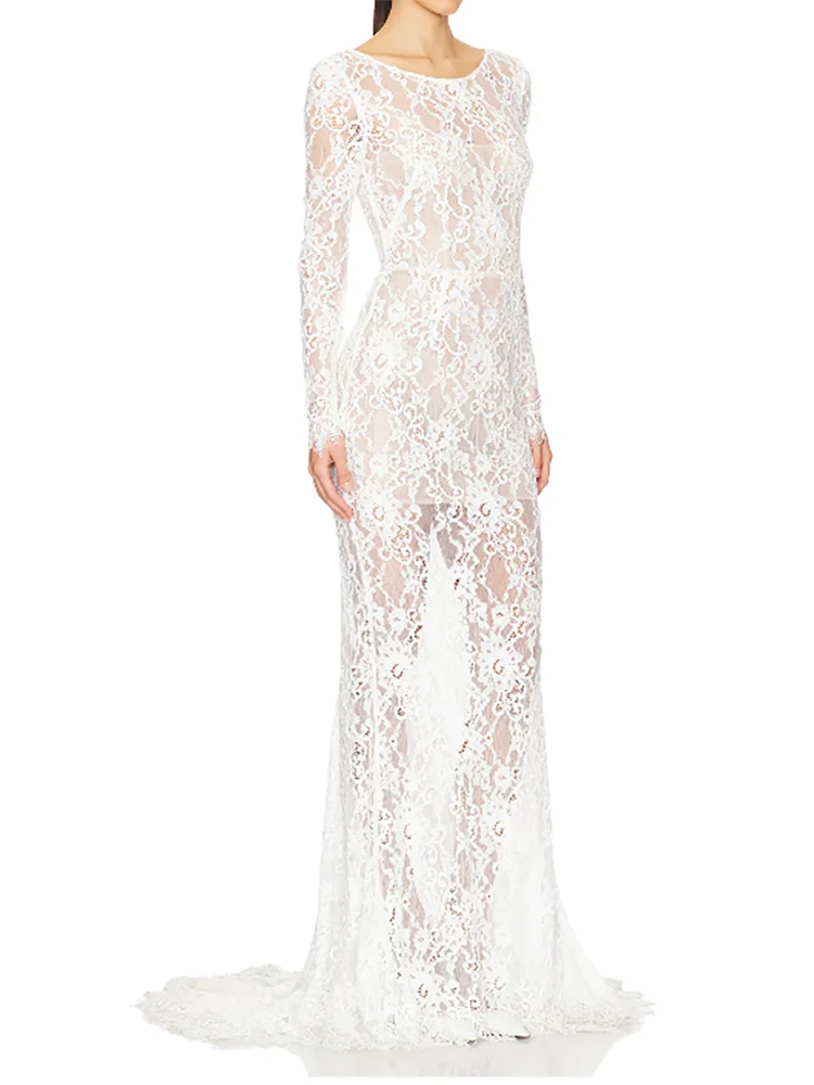 Elegant Illusion O-Neck Lace Full Sleeve Mermaid Bride Wedding Dresses Bridal Gowns Customized