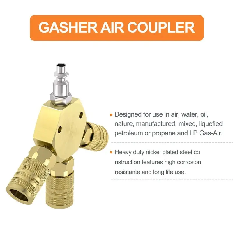 ABYP Aluminum Hex Style 3-Way Air Manifold With 3 Pieces Steel Industrial Coupler And Plug, Air Compressor Manifold Hose