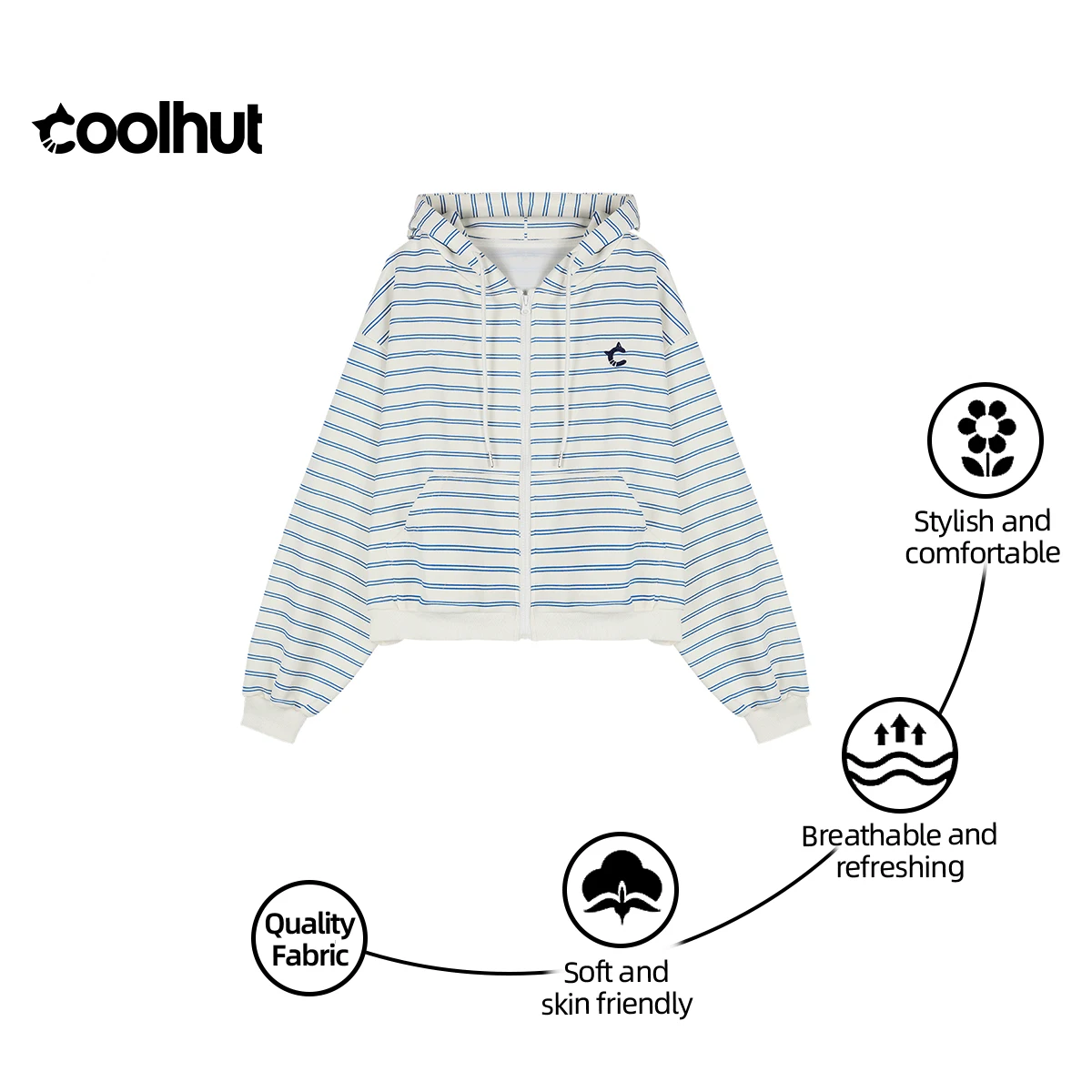 

COOLHUT весенняя женская полосатая куртка с капюшоном, кардиган, повседневная свободная толстовка с вышивкой и контрастным цветом в студенческом стиле