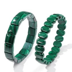 Genuine Natural Malachite Beads Bracelets For Women Men Gem Square Stone 5A High Quality Green Malachite Elastic Bracelet