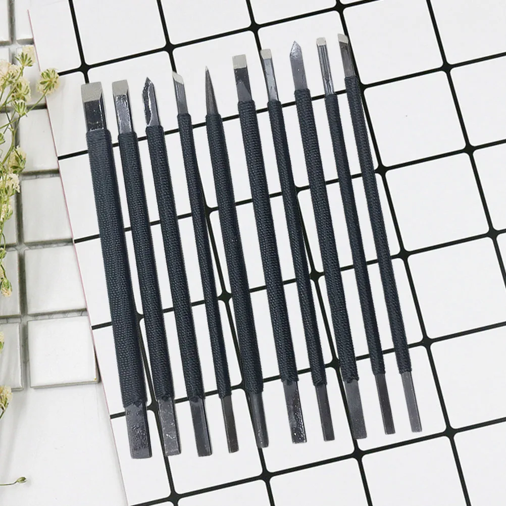 10Pcs Tungsten Steel Carving Tool Kit Professional Engraving Lettering Device for Stone Stamps