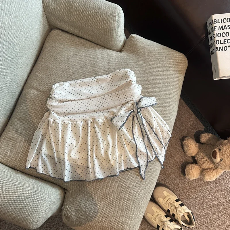الكورية Y2K منقطة تنورة صغيرة المرأة Kawaii لطيف القوس ضمادة التنانير السوداء الصيف موضة طباعة تصميم ألف خط Faldas جديد #1