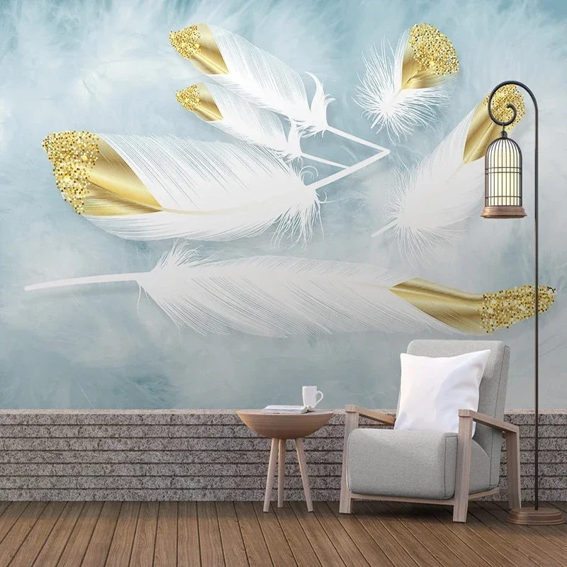 

Nordic Golden Embossed Watercolor Feather Art 3D Mural Photo Wallpaper For Living Room Background Wall Home Decor 3D Wall Cloth