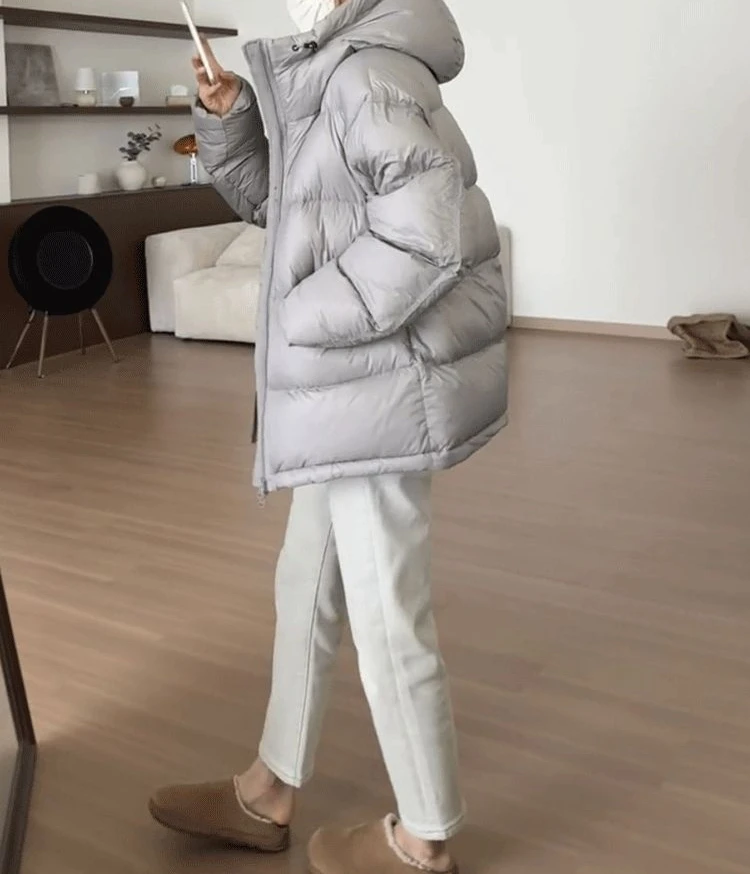 Chaqueta corta gruesa térmica con capucha y relleno de algodón para mujer, ropa de pan holgada y fina, chaqueta informal, invierno 2025