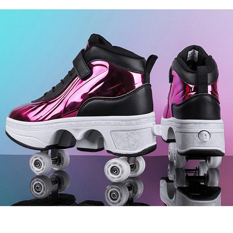 Parkour Sneakers 4 Wheels Deformation Roller Skating Shoes Unisex Sneakers Street Urban Fitness Quad Casual Roller Skates