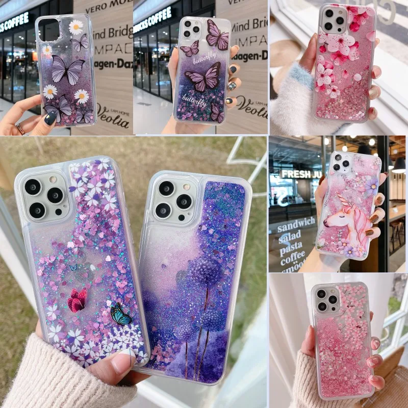 Liquid Quicksand Bling Glitter Butterfly Case For Xiaomi Redmi 9A 9AT 9C 9i Note 9 9S 9T 10S 10T 11E 11S 11 Pro Max Plus Cover