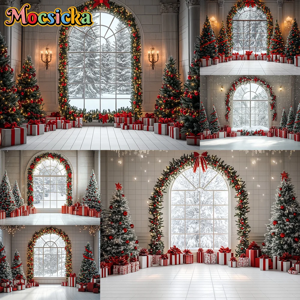 Mocsicka خلفيات للتصوير الفوتوغرافي شجرة عيد الميلاد نافذة غرفة ديكورا الأسرة عيد الميلاد عطلة صورة خلفية الصورة للصور
