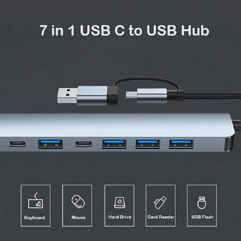 Laptop USB extension Type-C docking station 7-in-1 multi interface HUB converter multifunctional hub high-speed