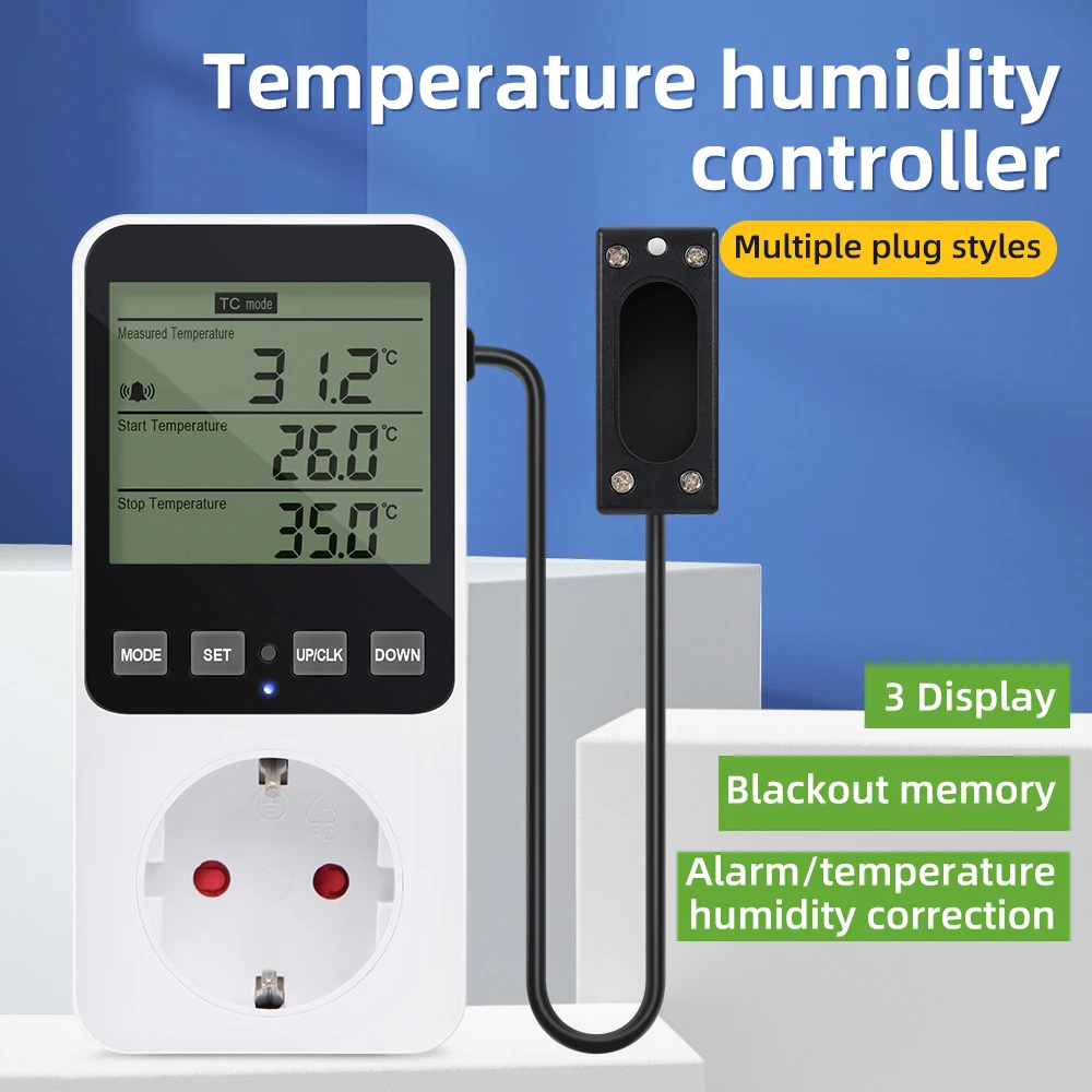 Controlador de Temperatura Digital Termostato Lcd Soquete Interruptor Controle de Umidade Aquecimento Alarme de Refrigeração ue fr Reino Unido Eua Plug