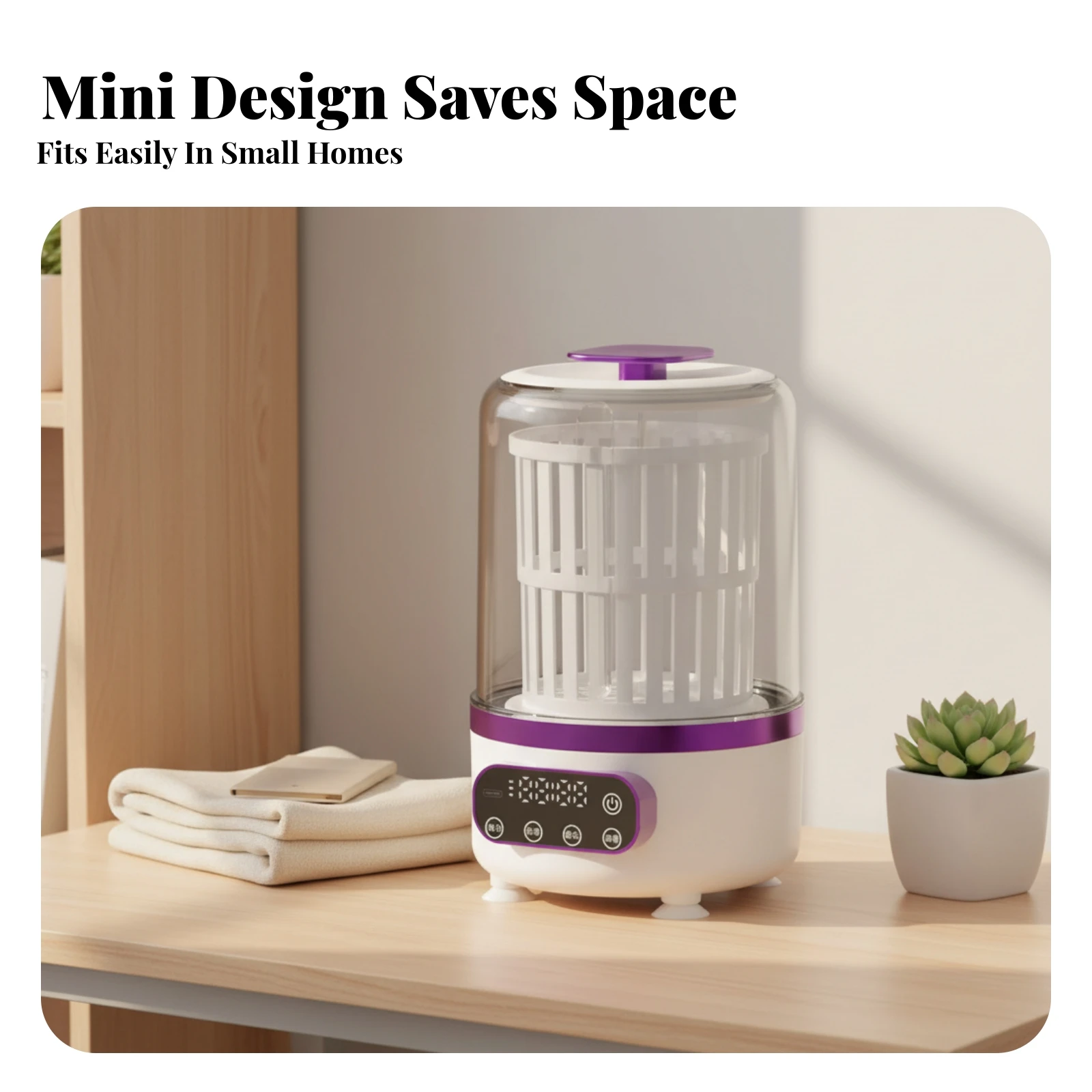 Underwear Washer Household Appliance Cordless Mini Washing Machine Compact Portable Mini Washer Round Buttons Digital Display