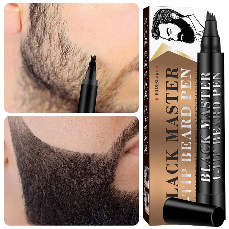 Juego de relleno de pluma de barba para hombres, lápiz de estilismo con cepillo, cubierta de acabado Natural, parches de vello Facial, herramienta de peinado cosmético