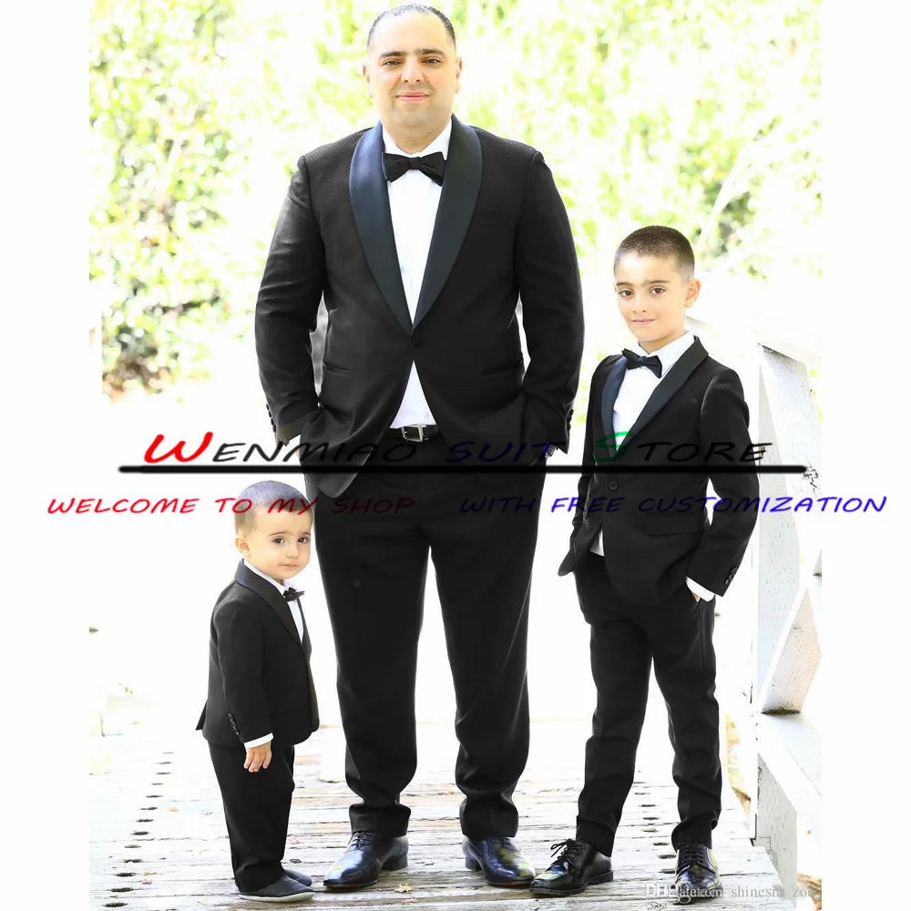 Navy Blue Boy Suit Wedding Tuxedo Shawl Collar Formal Blazer Pants 2 Piece Child Jacket Set One Button Full Outfit