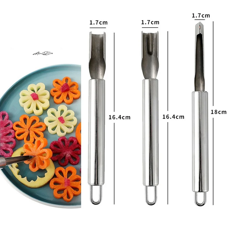 1/3Pcs Stainless Steel Carving Knife Set Fruit And Vegetable Semicircle Water Drop Petal Shape Carving Tools for Kitchen