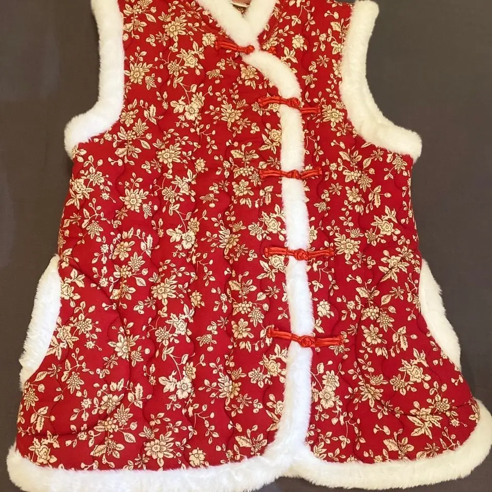 2023 Autumn Winter The Latest Vest Female Chinese Style Big Flower Coat Antique Cotton Vest National Women National Style Vest