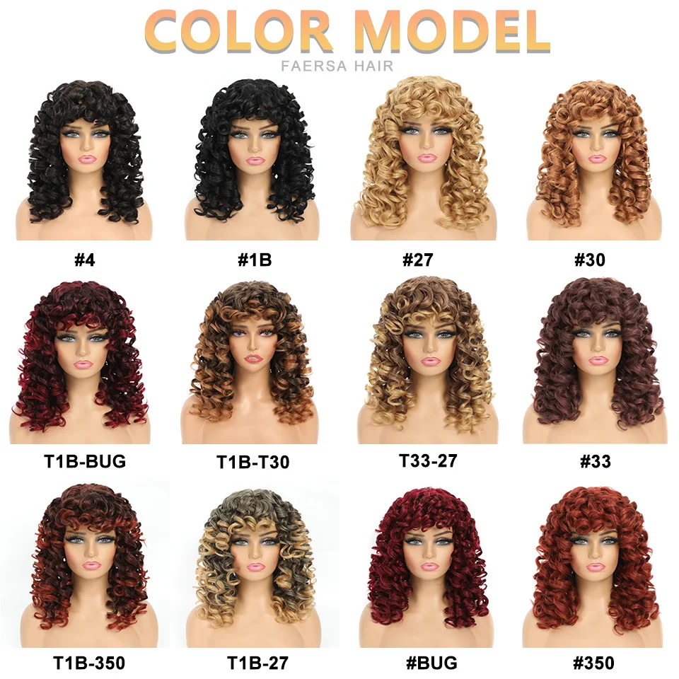 Long Curly Wig with Bangs Big Curly Synthetic Hair Cosplay Wigs for Women Blonde Black Ginger African American Afro Wig